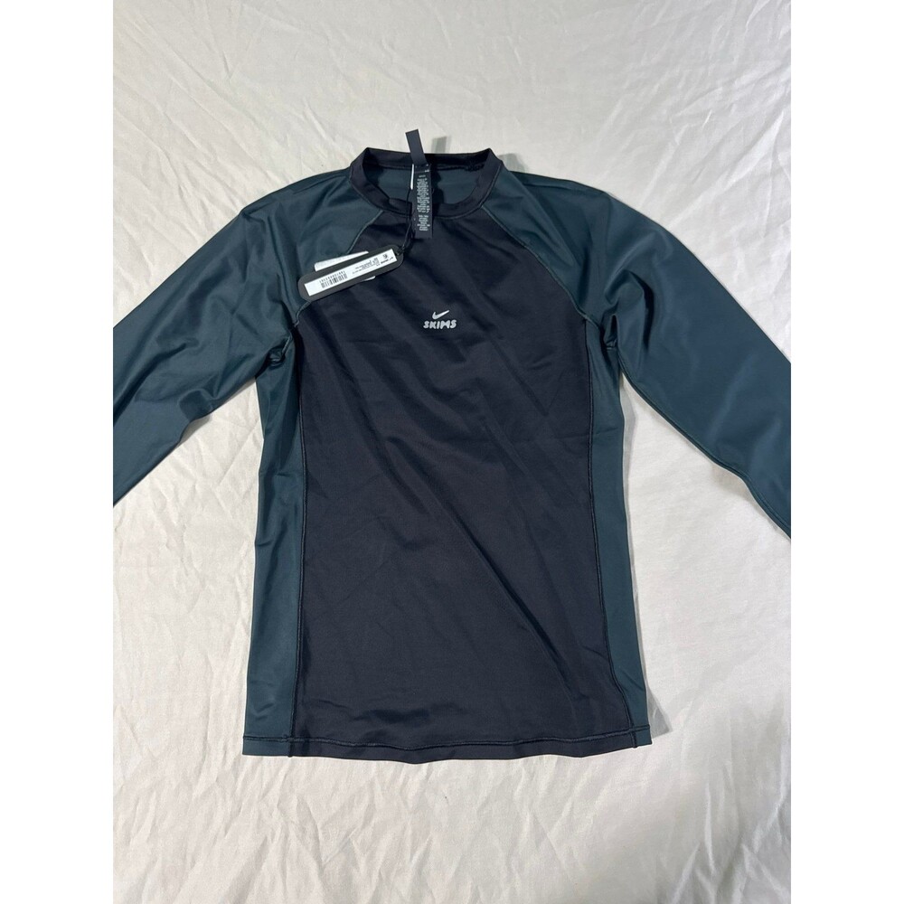 NIKE SKIMS SHINE LONG SLEEVE CREW NECK Obsidian And Dark Teal - Picture 4 of 5